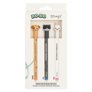 Set de 3 bolis borrables Bo-Bo para notas inolvidables - Perro, gato y conejo