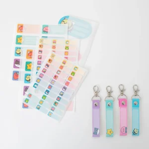 Pegatinas y cintas lanyard para personalizar el material escolar - Abeja, melocotón, gato y estrella