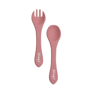Set de cubiertos de silicona para bebés - Rosa
