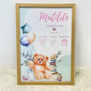 Quadro Nascimento A4 borda madeira