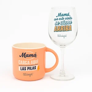 Set de copa de vino + taza para esas madres que van siempre a tope... de alegría